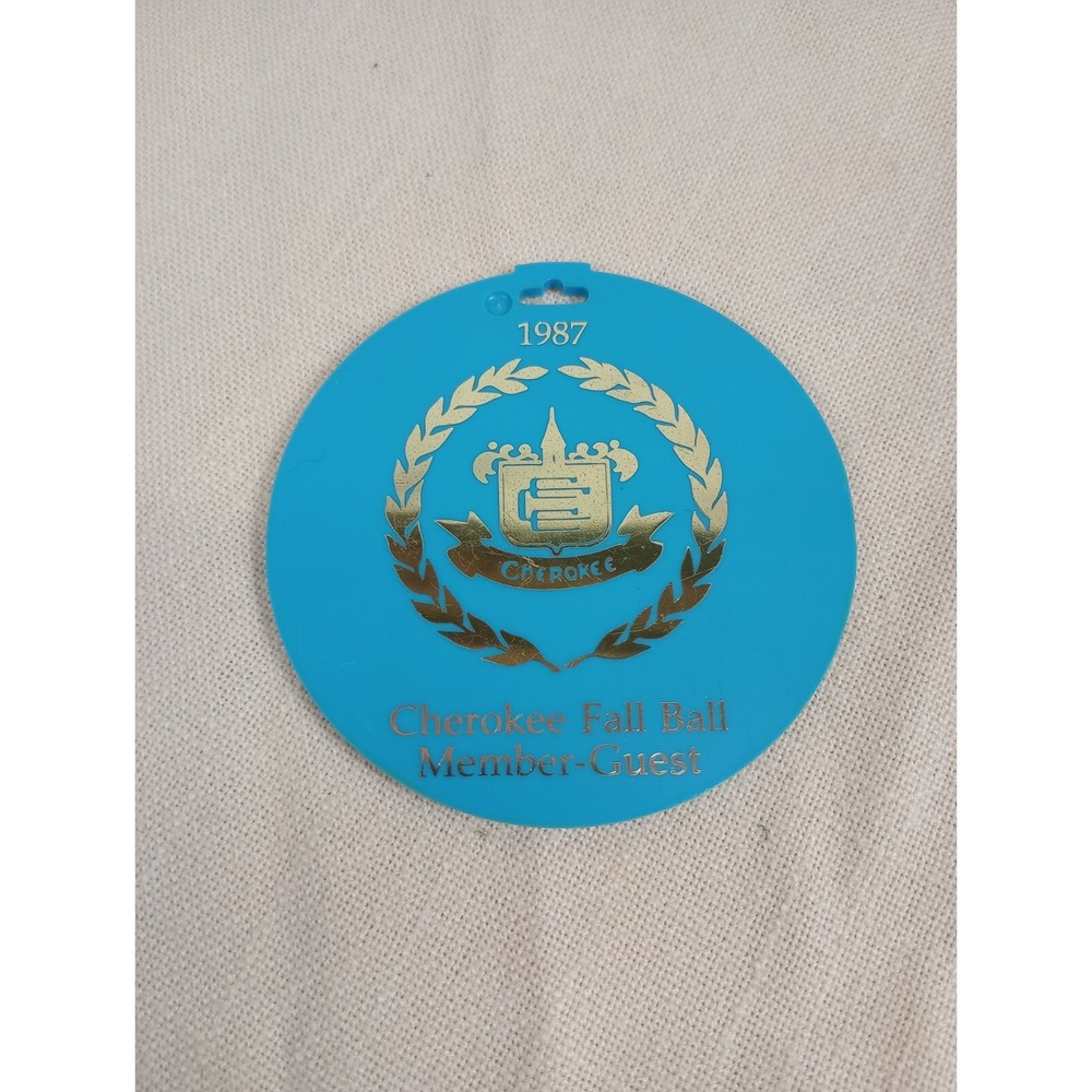 Vintage 1987 Golf Bag Tag Cherokee Fall Ball Tournament 3" Round Blue Bag Tag